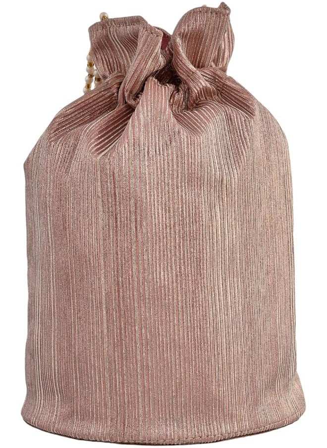 Kuber Industries Potli | Polyester Wedding Potli | Beads Handle Potli | Wallet Potli for Woman | Christmas Gift Potli | Baby Shower Potli | Metallic Shining Potli | Pink