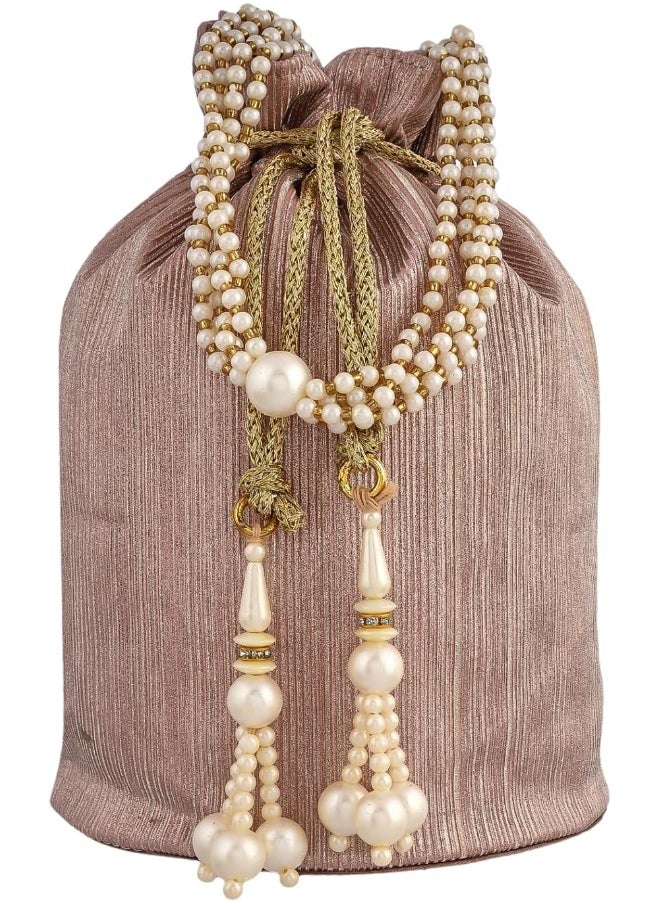 Kuber Industries Potli | Polyester Wedding Potli | Beads Handle Potli | Wallet Potli for Woman | Christmas Gift Potli | Baby Shower Potli | Metallic Shining Potli | Pink