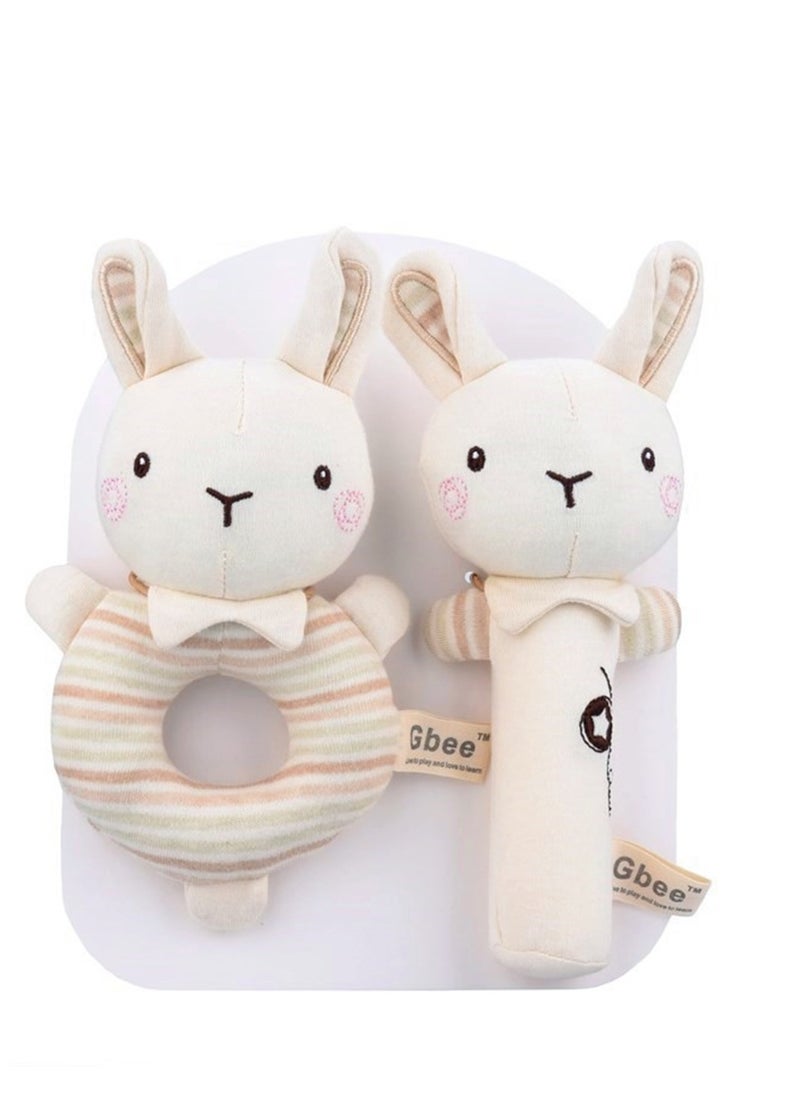 2-Piece Rabbit Organic Cotton Hand Rocker Baby Soothe Toy 0-1 Years Old