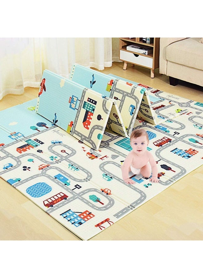 BUMTUM Baby Play Mat | Waterproof Portable Double Side Soft Reversible Non Toxic BPA Free Learning & Crawling Foldable Foam for Toddler, Infant & Kids (City Road Print)