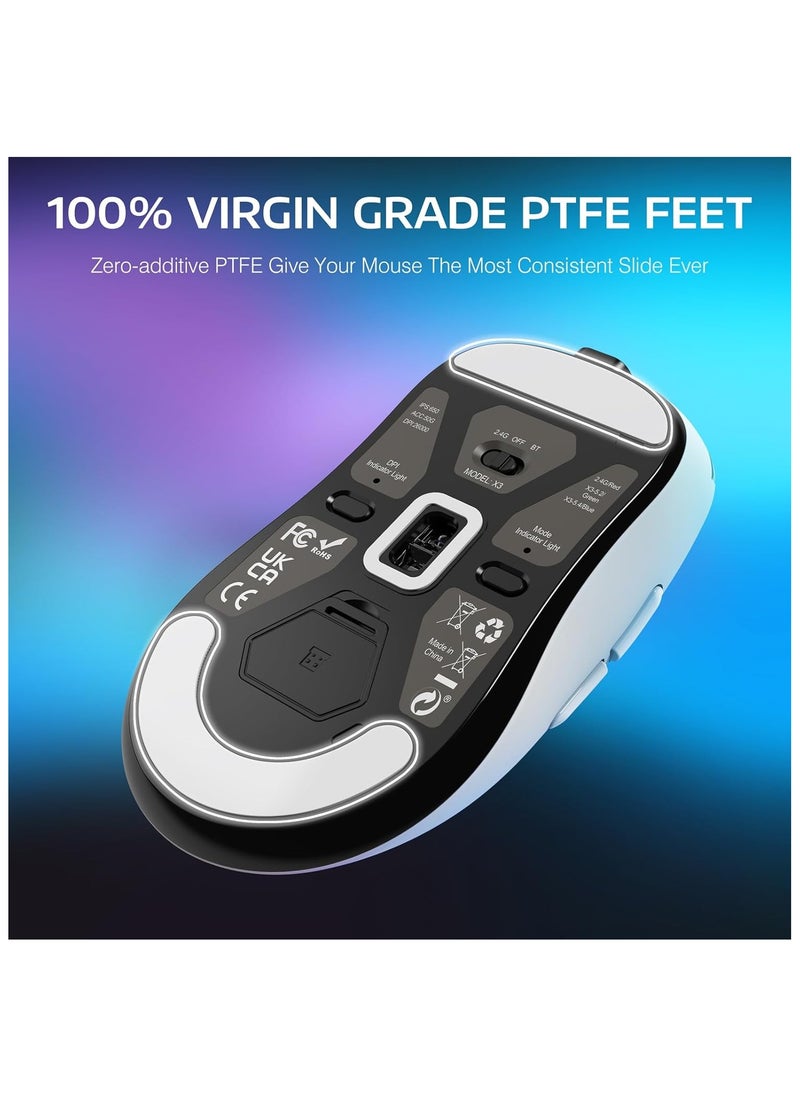 ATTACK SHARK X3 Wireless Gaming Mouse, 49g Ergonomic Computer Mouse, Triple Modes PAW3395 26K DPI Optical Sensor, 200h Battery Life, Programmable Buttons, Gaming Accessories for PC/Laptop/Mac (White)