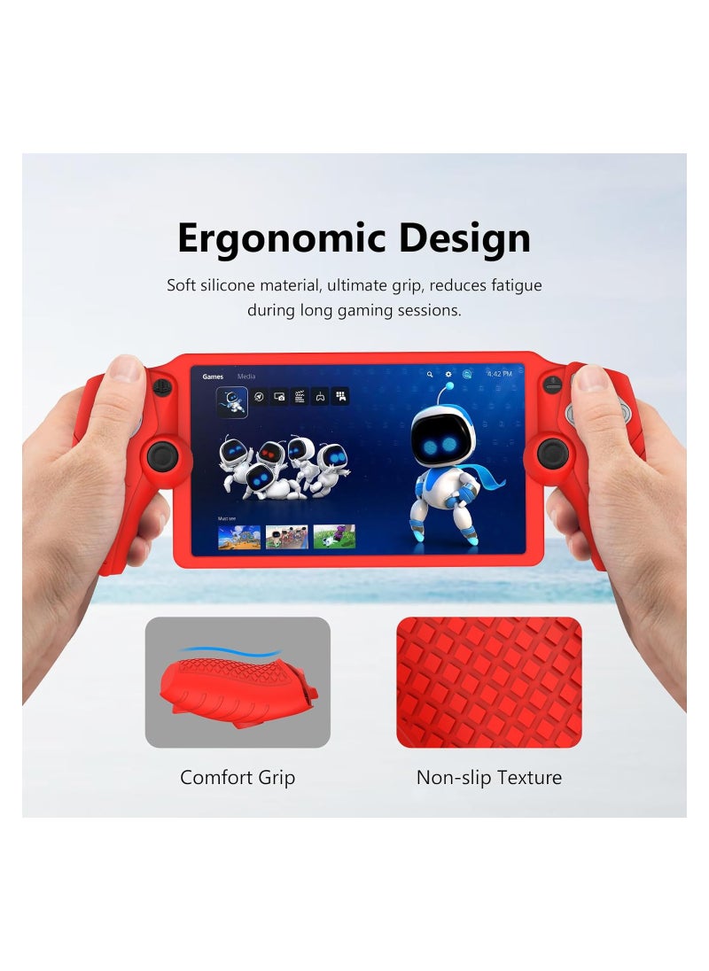 Protective Case for Playstation Portal, Silicone Case Cover Protector All-Around Protection and Non-Slip Thumb Grips Accessories for Playstation Remote Player Playstation Portal Case (Red)