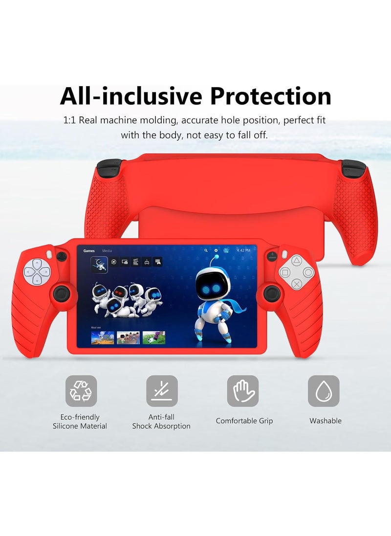 Protective Case for Playstation Portal, Silicone Case Cover Protector All-Around Protection and Non-Slip Thumb Grips Accessories for Playstation Remote Player Playstation Portal Case (Red)