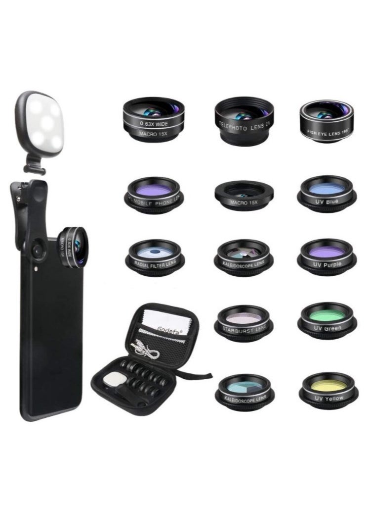 14-in-1 Phone Special Effects Lens Kit – Fisheye, Wide-Angle, Macro, Telephoto, Star Filter & Fun Creative Lenses for Mobile Photography