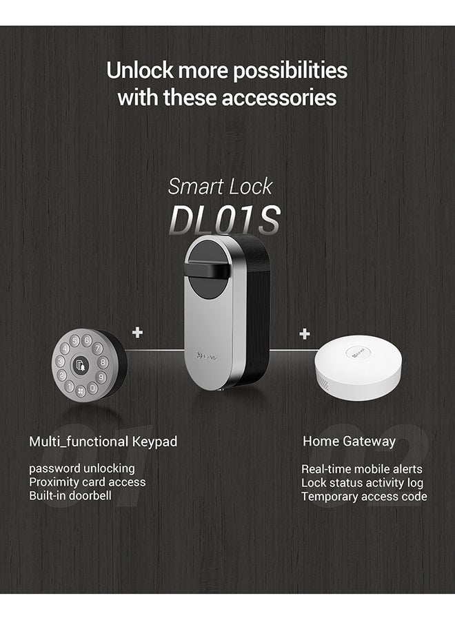 DL01S Smart Lock with Keyless Unlocking, DIY Installation, Lock Status Check, Auto-Lock, Privacy Mode Equipped with Multi-functional Keypad & A3 Home Gateway