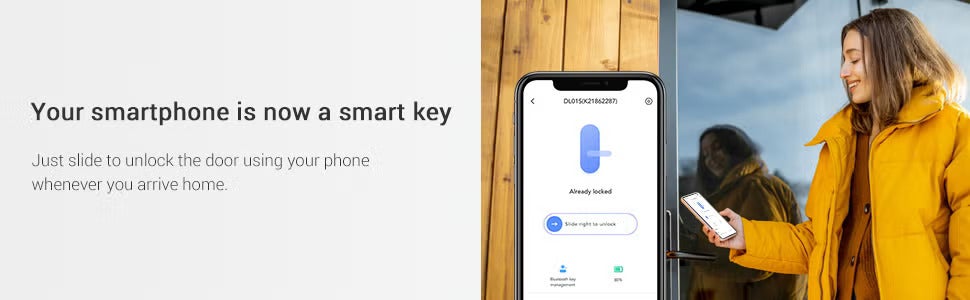 DL01S Smart Lock with Keyless Unlocking, DIY Installation, Lock Status Check, Auto-Lock, Privacy Mode Equipped with Multi-functional Keypad & A3 Home Gateway