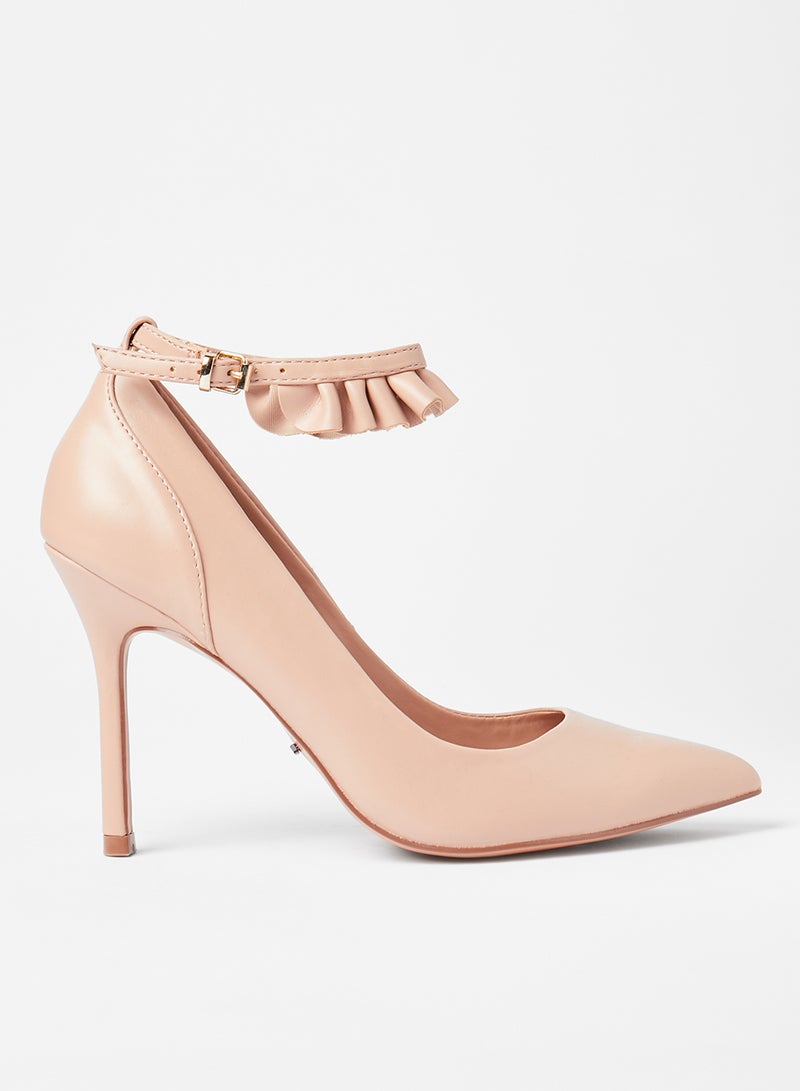 Ruffle Detail Pointed Pumps Nude