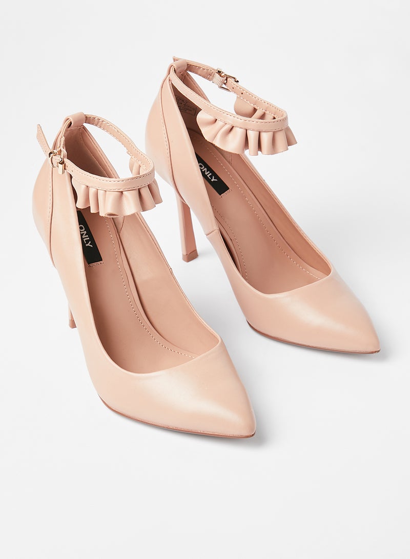 Ruffle Detail Pointed Pumps Nude