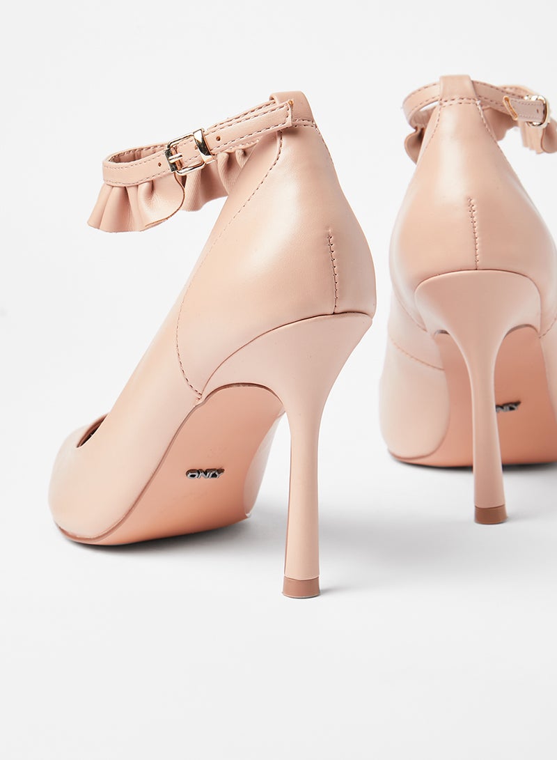 Ruffle Detail Pointed Pumps Nude