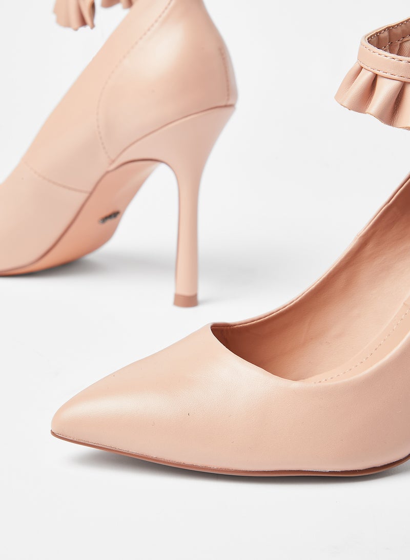 Ruffle Detail Pointed Pumps Nude