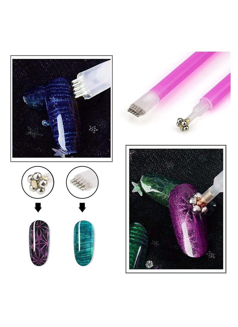 15 Pieces Nail Magnet Tool Set, Double-head Flower Design Nail Magnet Pens Magnet Stick 3D Magnetic Cat Eye Gel Polish Nail Art, for DIY 3d Magnetic, Salon, Studio or Home