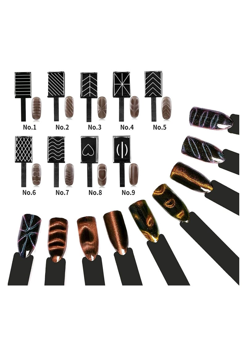 15 Pieces Nail Magnet Tool Set, Double-head Flower Design Nail Magnet Pens Magnet Stick 3D Magnetic Cat Eye Gel Polish Nail Art, for DIY 3d Magnetic, Salon, Studio or Home