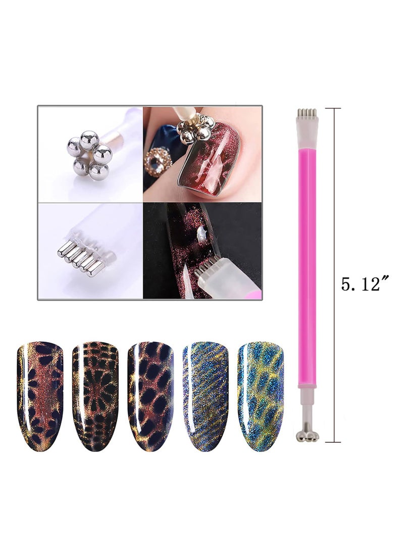 15 Pieces Nail Magnet Tool Set, Double-head Flower Design Nail Magnet Pens Magnet Stick 3D Magnetic Cat Eye Gel Polish Nail Art, for DIY 3d Magnetic, Salon, Studio or Home