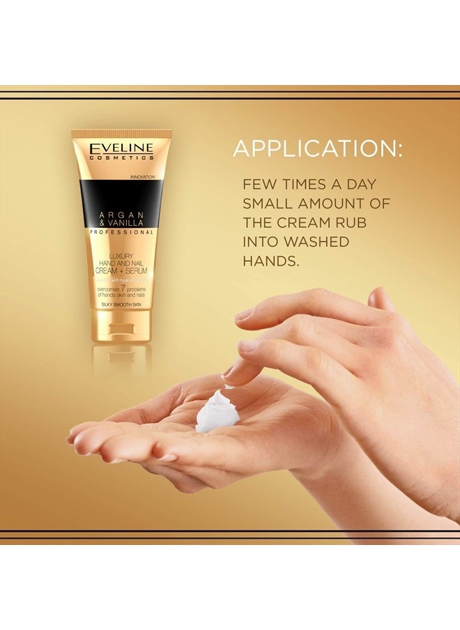 Eveline Professional Luxury Hands & Nails Cream-Serum Argan & Vanilla, 3.38 Fluid Ounce