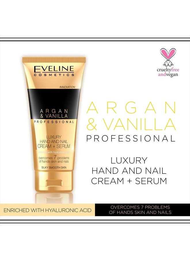 Eveline Professional Luxury Hands & Nails Cream-Serum Argan & Vanilla, 3.38 Fluid Ounce