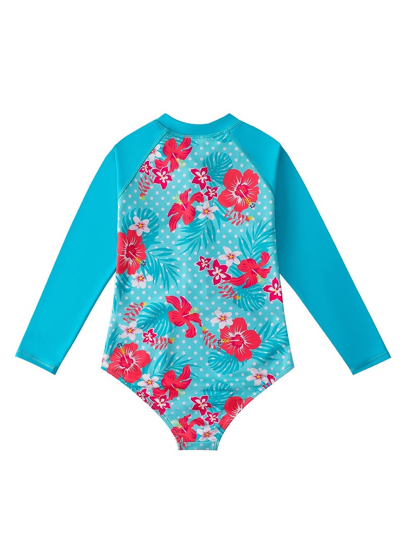 Long Sleeve One Piece Beach Swimsuit Blue/Red