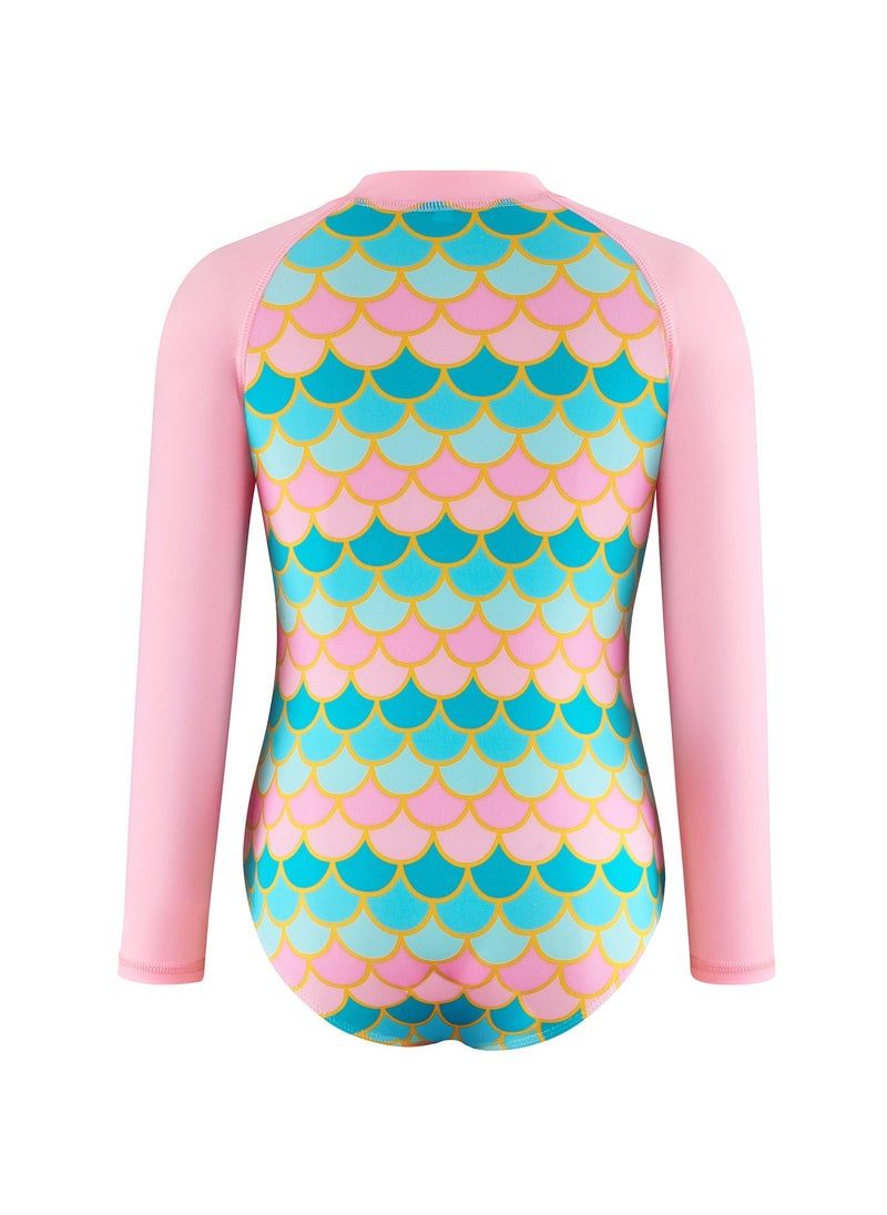 Children's Mermaid  Long Sleeve Swimsuit Pink/Green