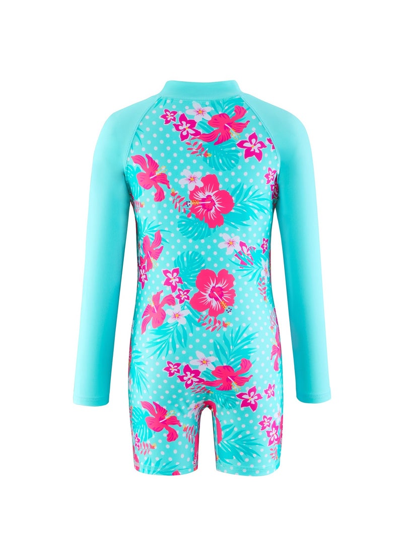 Girls' Long-Sleeve Unicorn One Piece Swimsuit for Water Sports Red/Blue