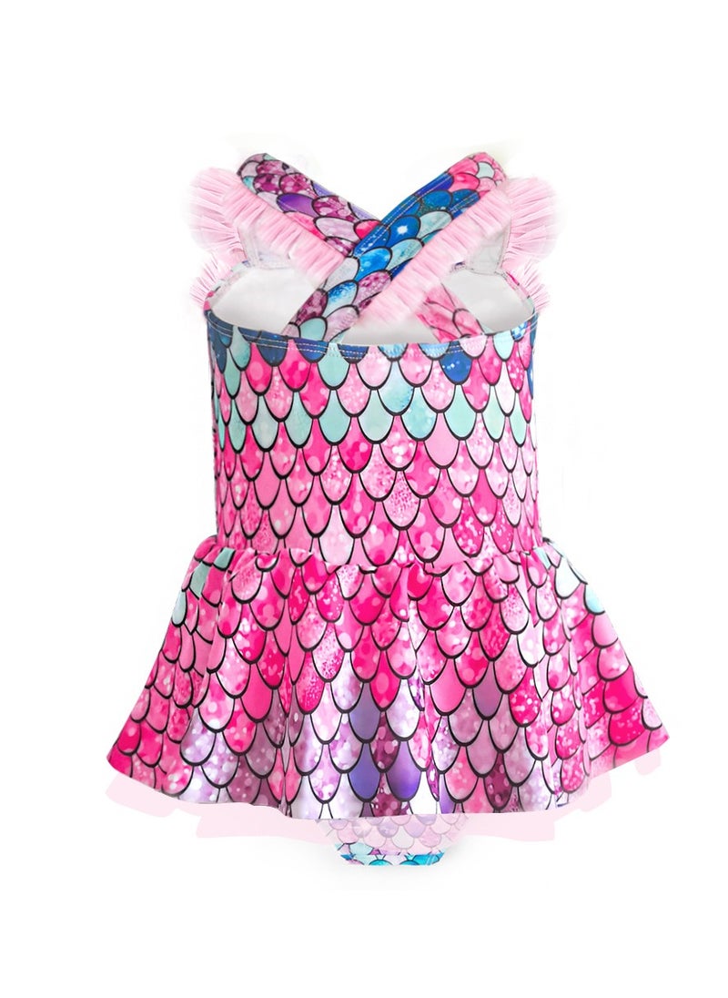 Mermaid One Piece Sleeveless Swimsuit  Pink/Blue
