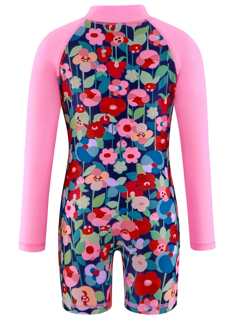 Girls' Long-Sleeve Unicorn One Piece Swimsuit for Water Sports Blue/Pink