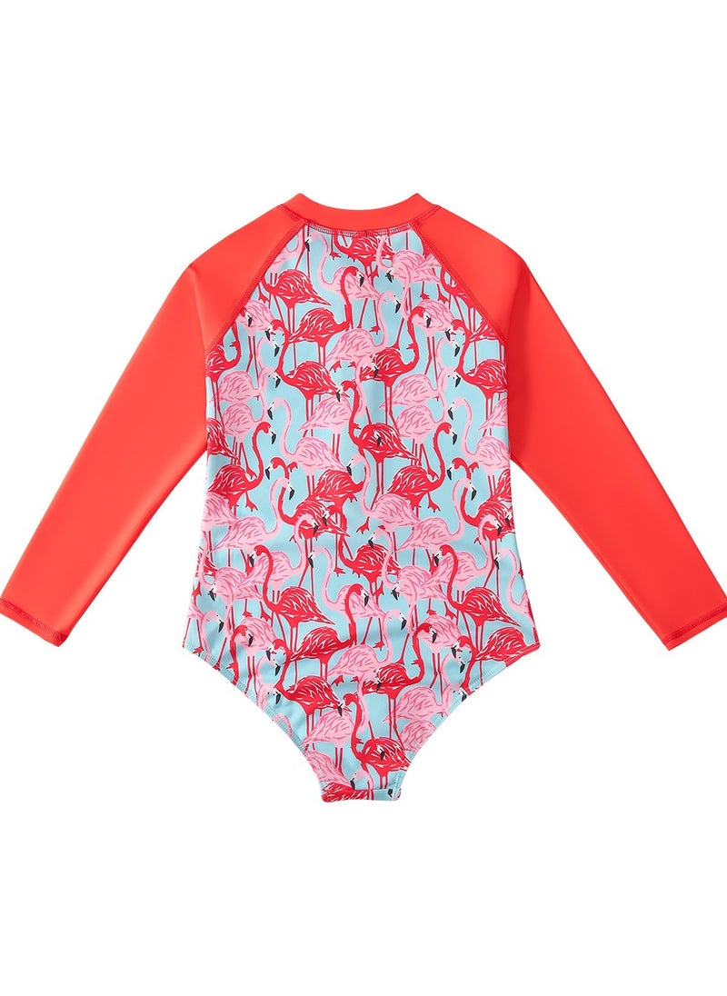 Long Sleeve One Piece Beach Swimsuit Red/White