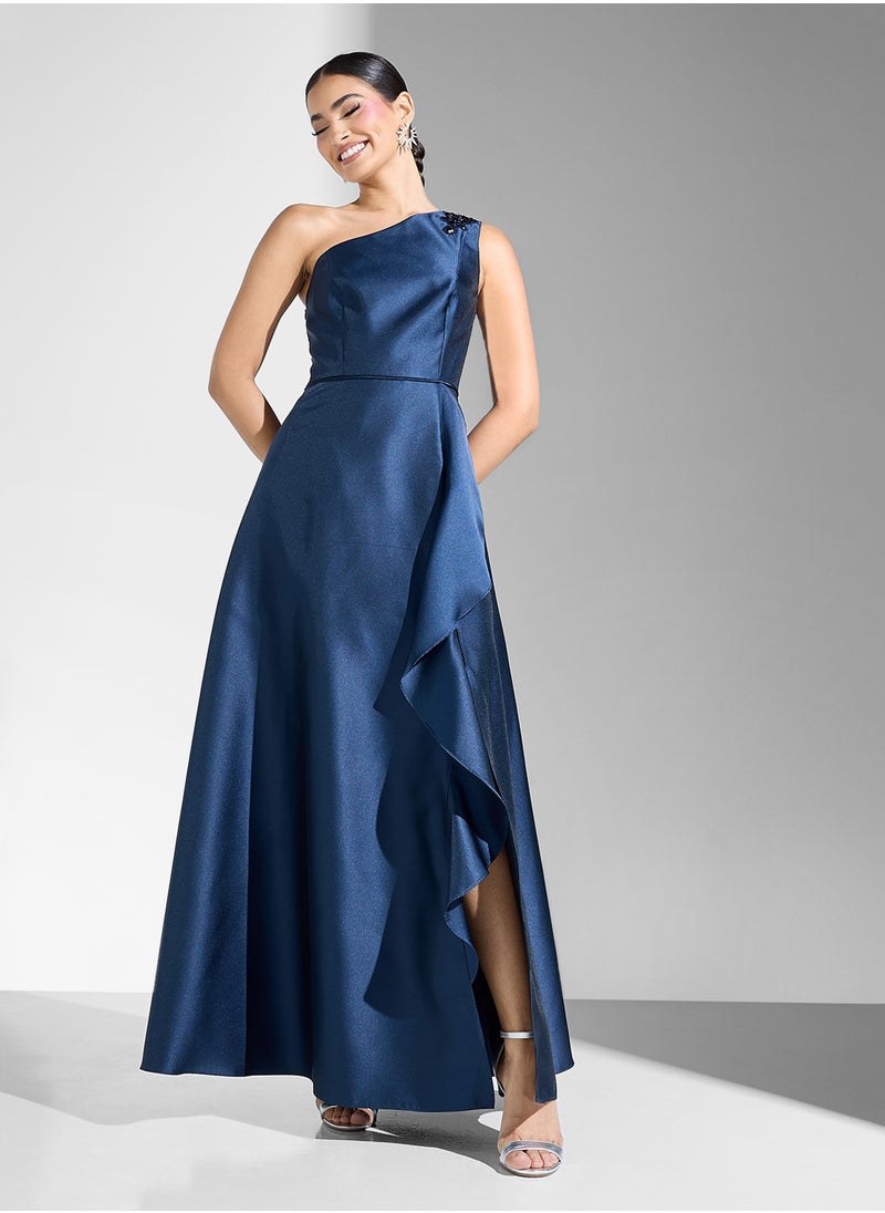 Embellished Tiered One Shoulder Dress