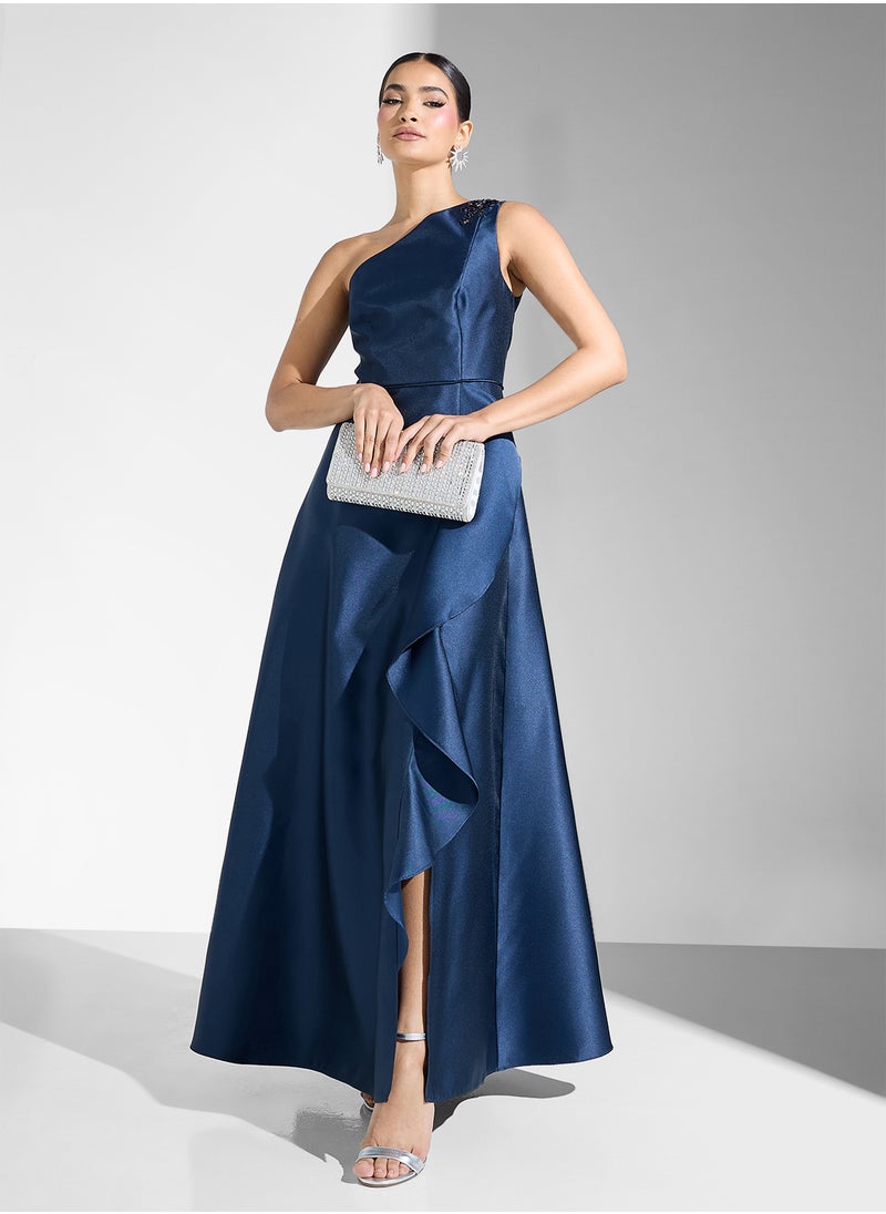 Embellished Tiered One Shoulder Dress