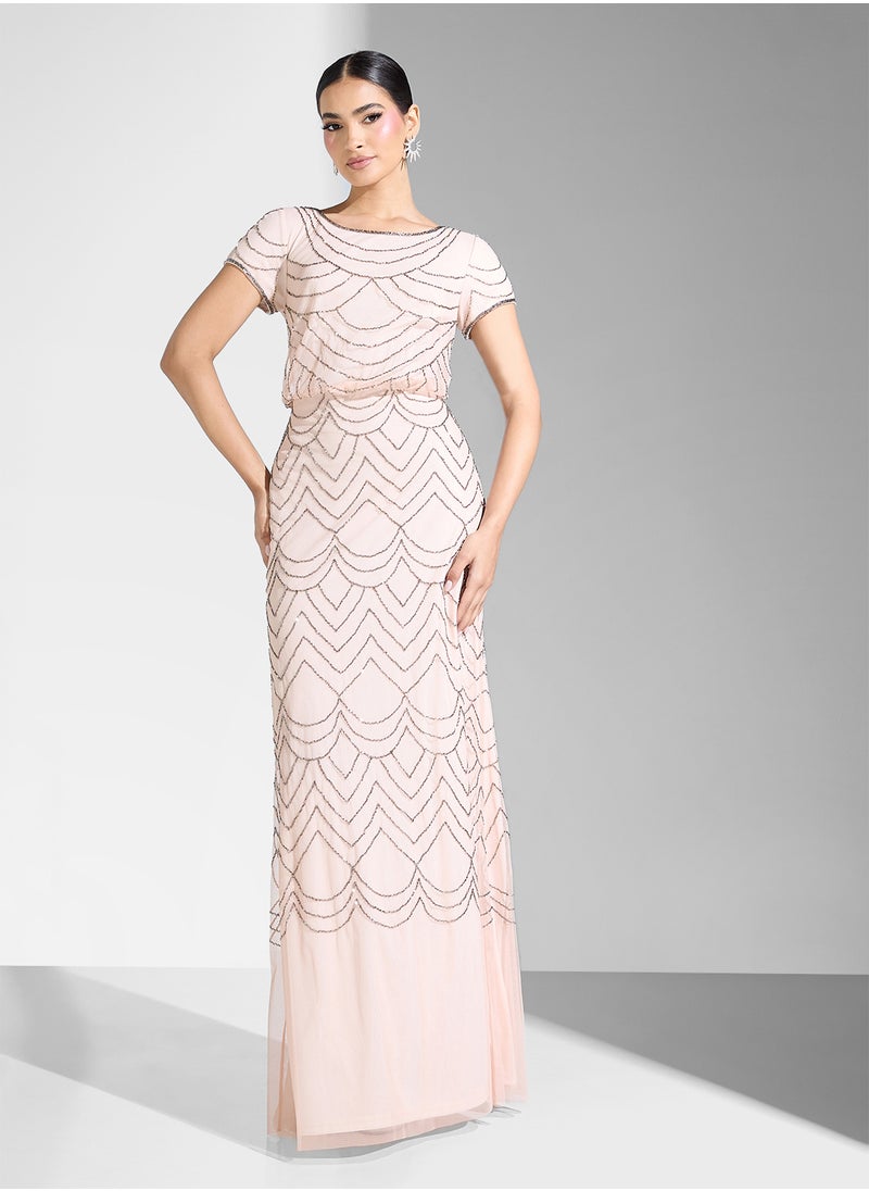 Embellished Crew Neck Tiered Dress