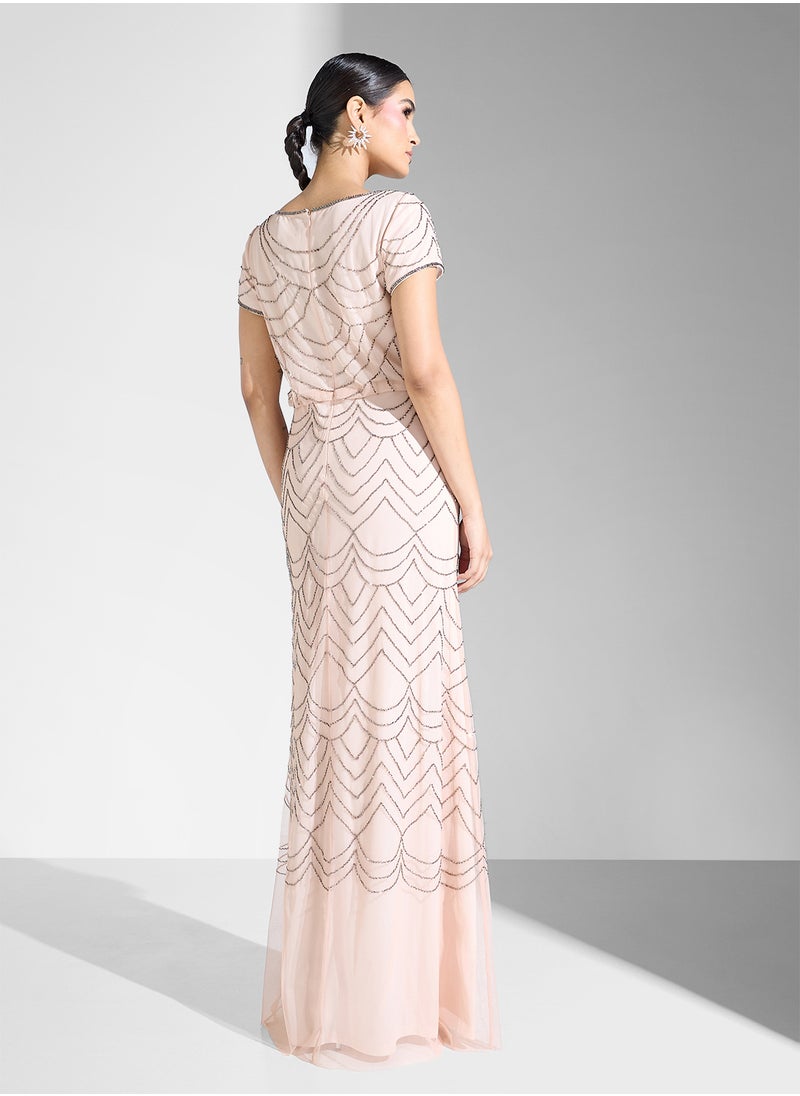 Embellished Crew Neck Tiered Dress