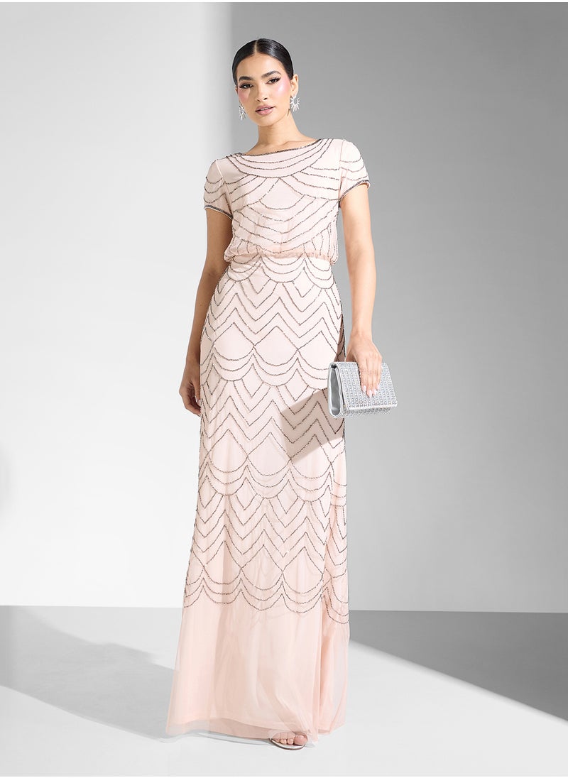 Embellished Crew Neck Tiered Dress