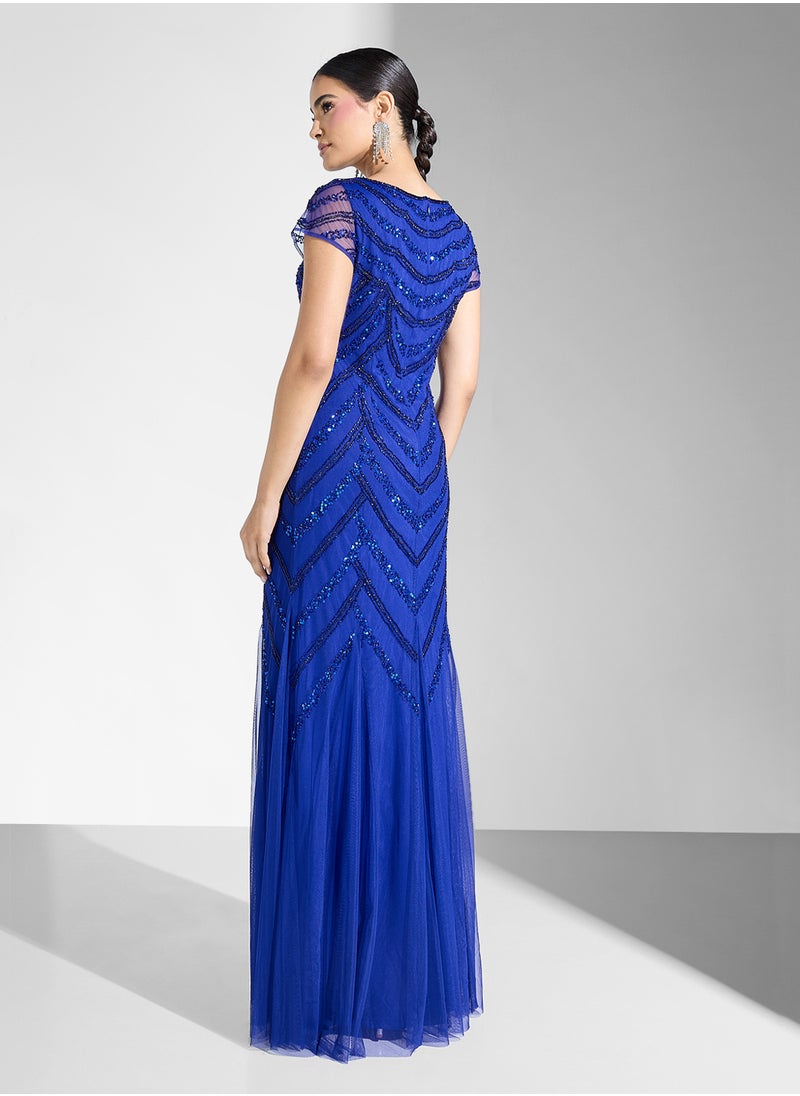 Embellished Tiered Crew Neck Dress