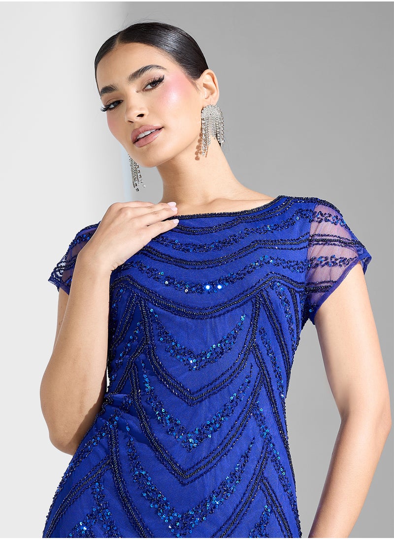 Embellished Tiered Crew Neck Dress