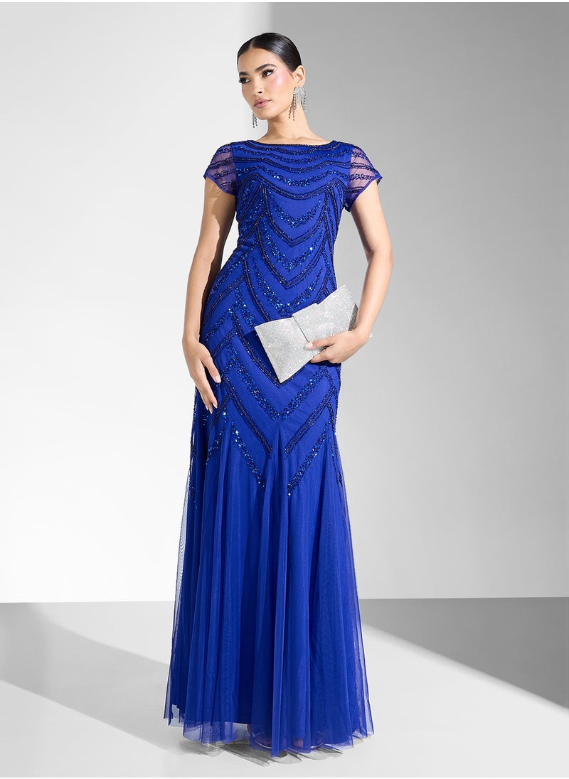 Embellished Tiered Crew Neck Dress