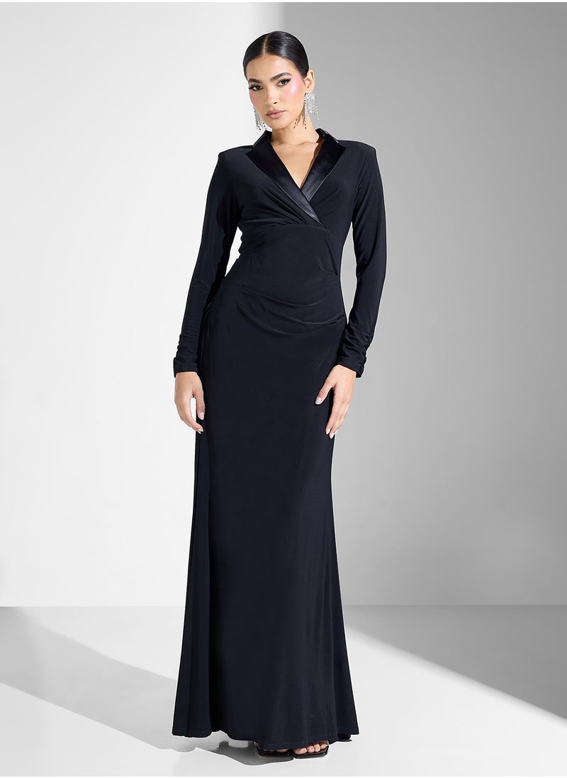 Tuxedo Mermaid Gown With Long Sleeves Dress