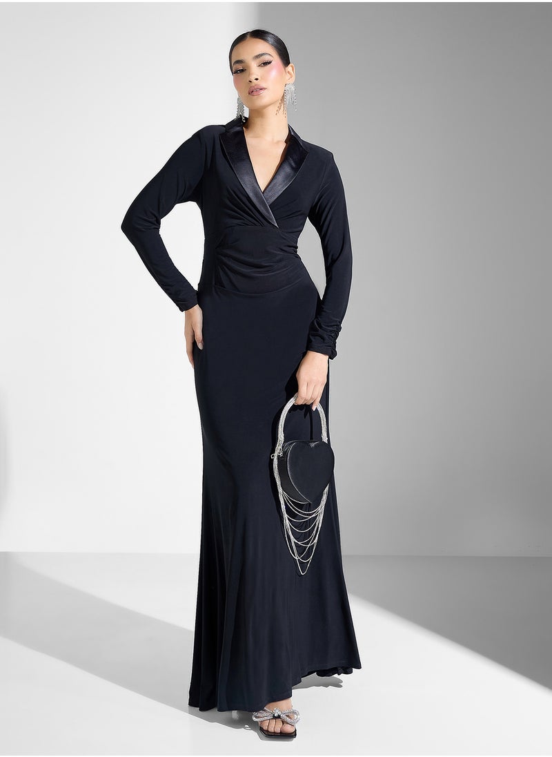 Tuxedo Mermaid Gown With Long Sleeves Dress