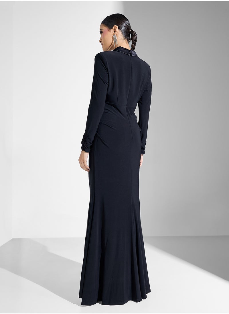 Tuxedo Mermaid Gown With Long Sleeves Dress