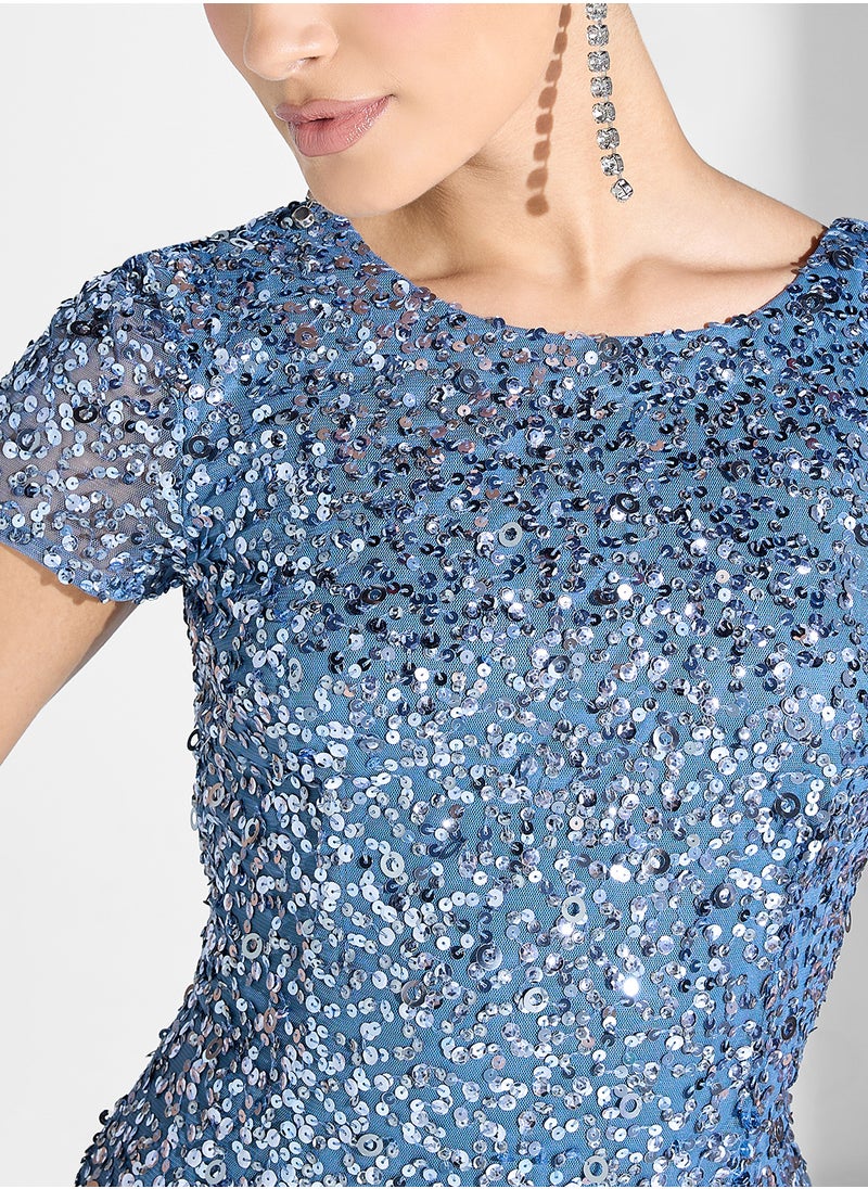 Embellished Crew Neck Tiered Dress