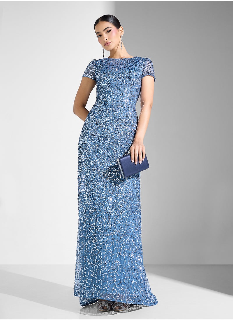 Embellished Crew Neck Tiered Dress