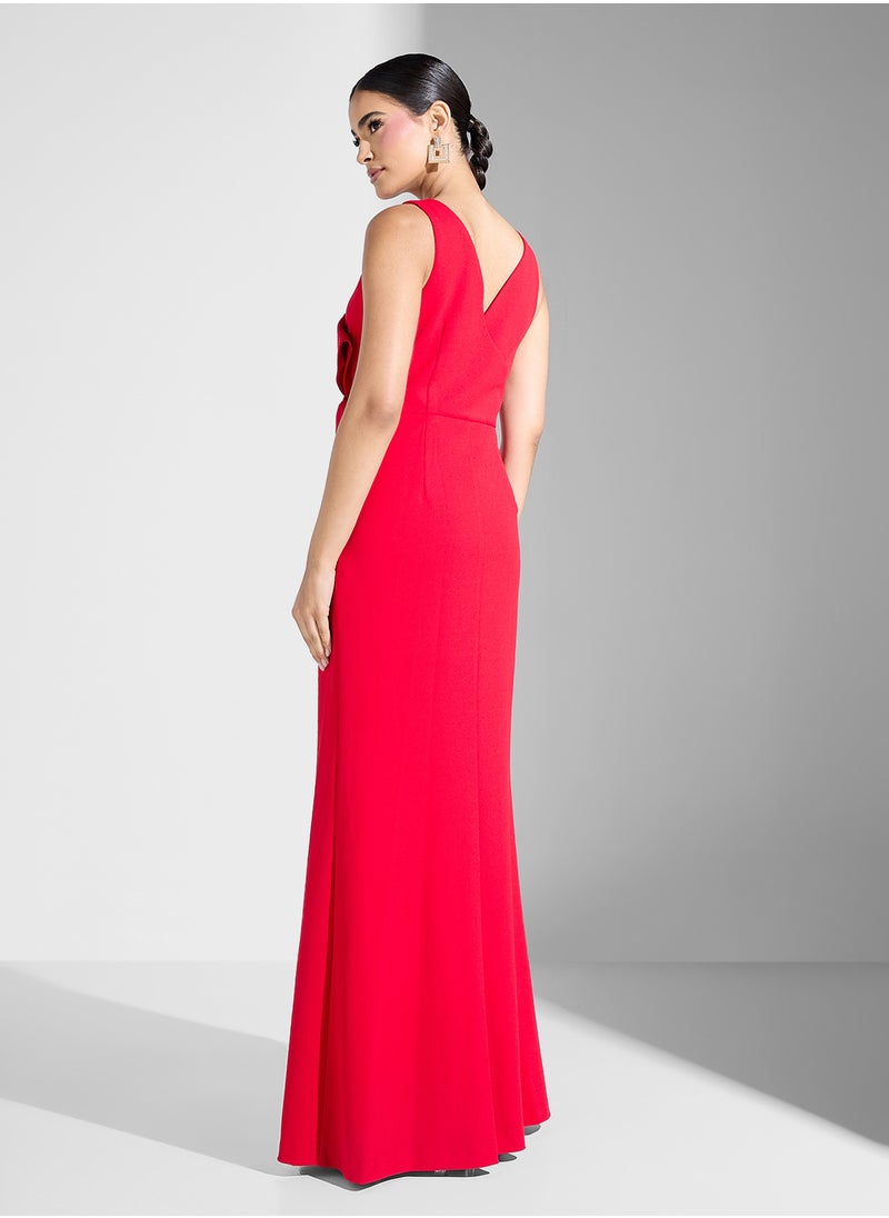 Embellished Side Slit V-Neck Dress