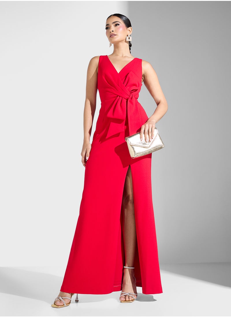 Embellished Side Slit V-Neck Dress