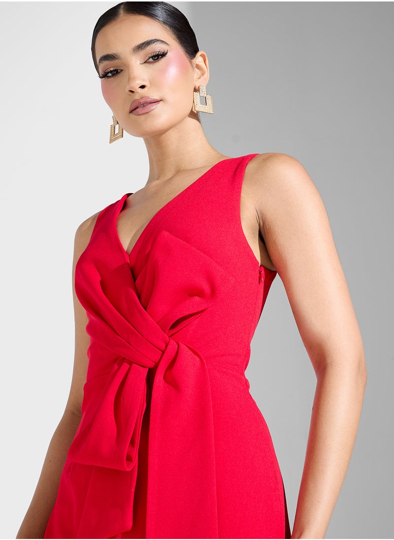 Embellished Side Slit V-Neck Dress