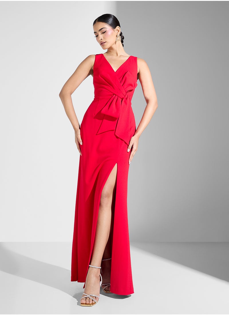 Embellished Side Slit V-Neck Dress