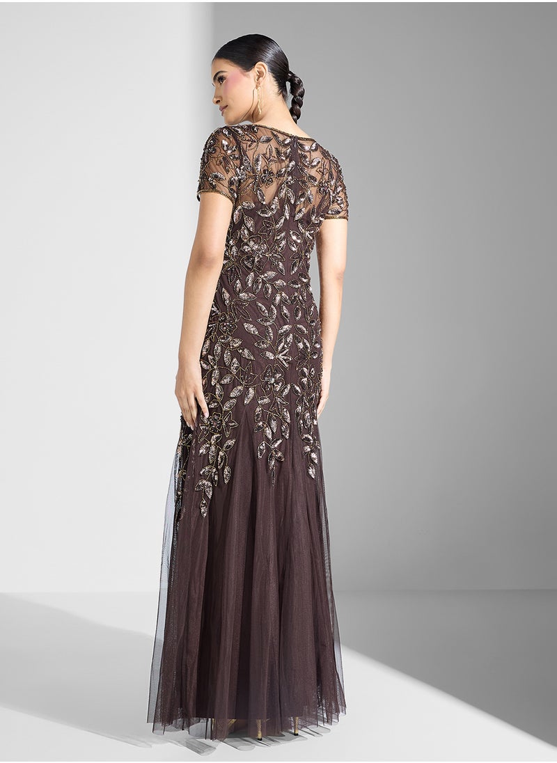 Embellished Tiered Crew Neck Dress