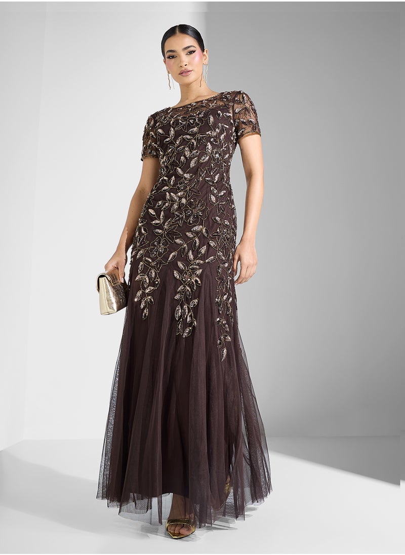 Embellished Tiered Crew Neck Dress