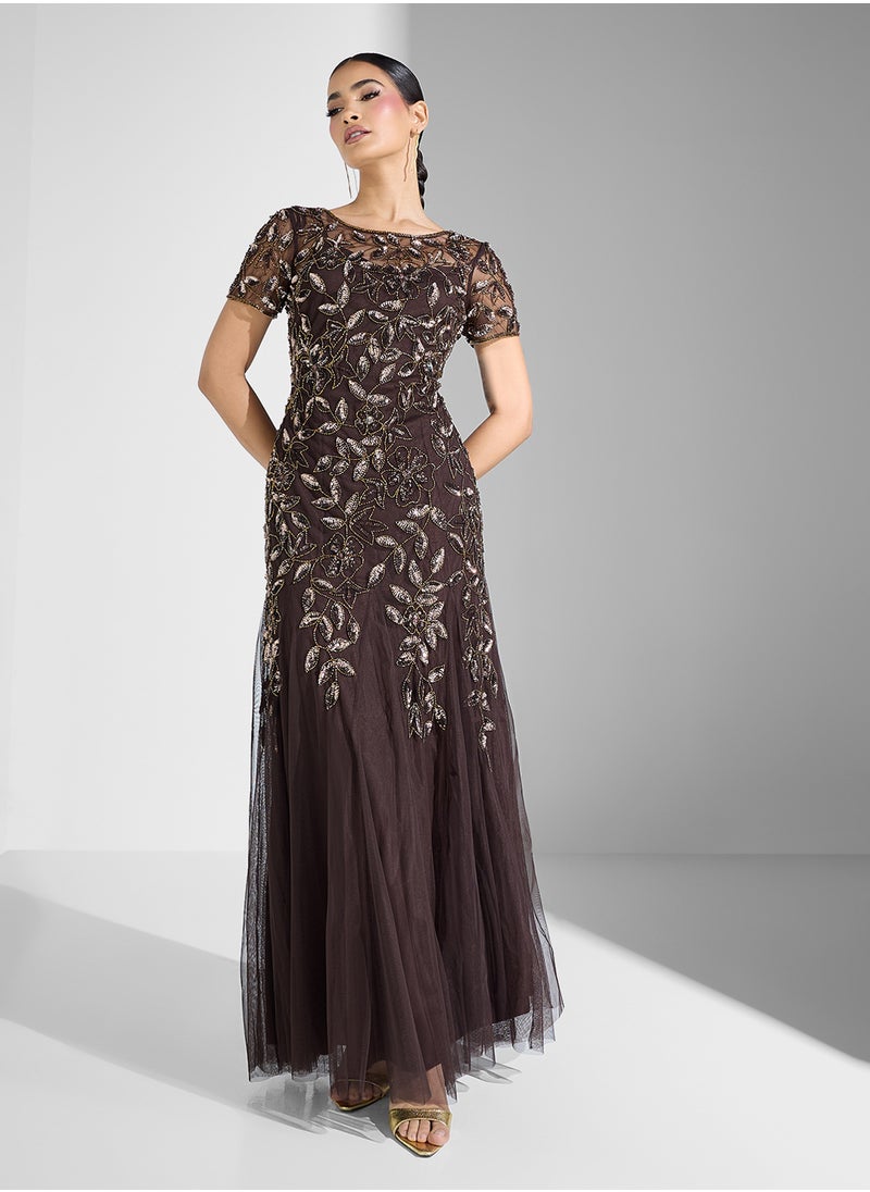 Embellished Tiered Crew Neck Dress
