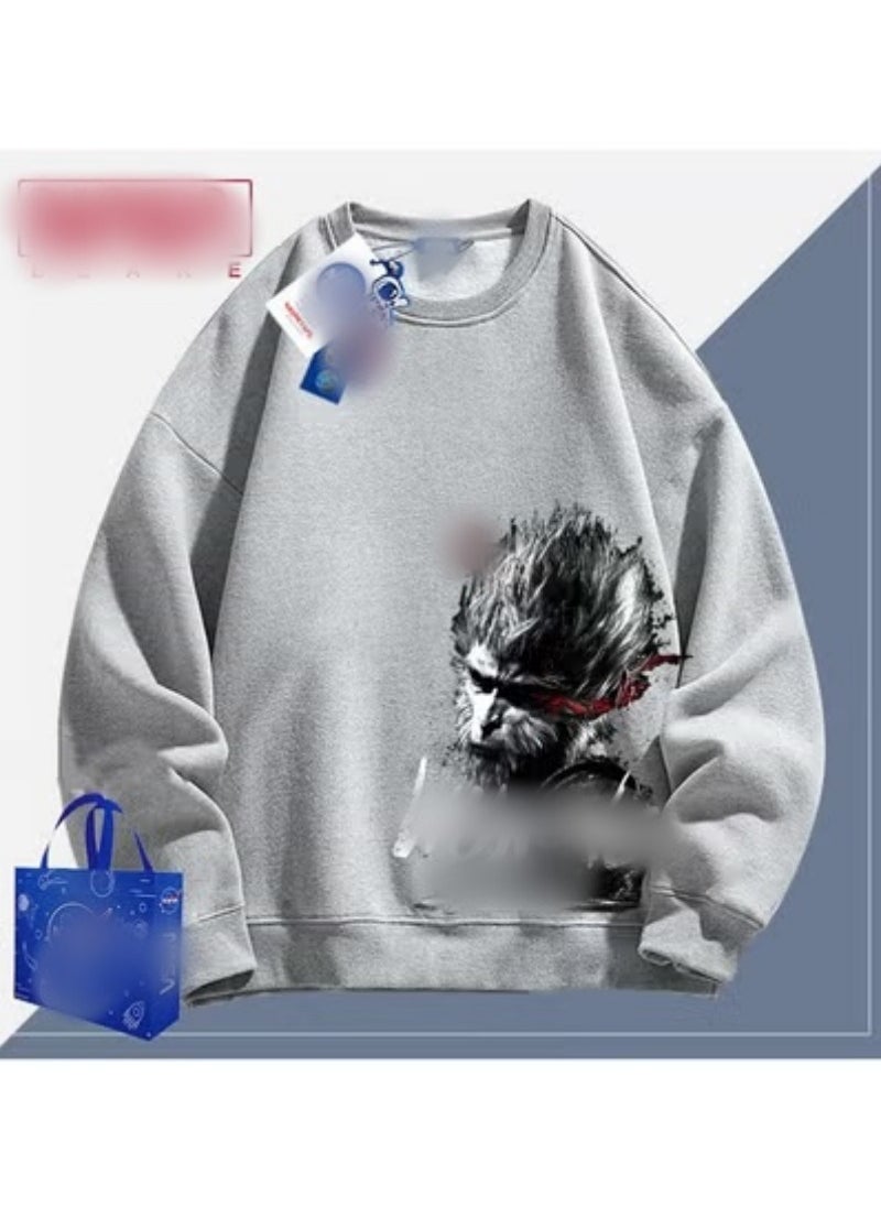 Black-Mythical Loose Round Neck Hoodie