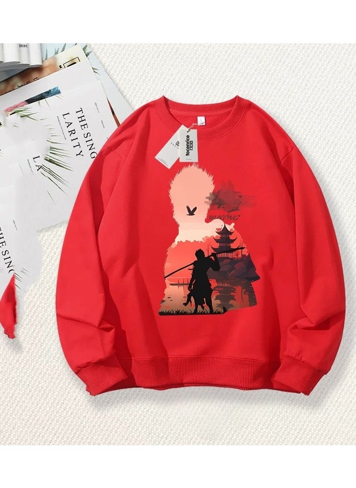 Black-Mythical Wukong Loose Round Neck Hoodie