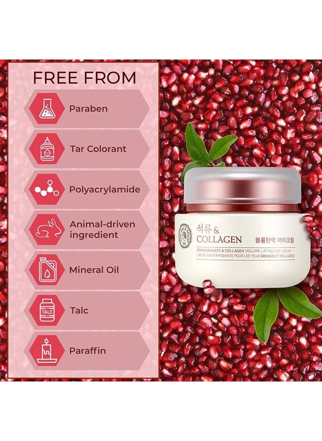 The Face Shop Pomegranate & Collagen Volume Lifting Eye Cream | Ultra-Light Eye Cream for Eye Skin Lifting, Firming & Brightening | Reduce Dark Circles | Deep Hydrating Under Eye Area, 1.69 Fl Oz