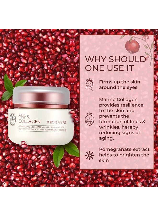 The Face Shop Pomegranate & Collagen Volume Lifting Eye Cream | Ultra-Light Eye Cream for Eye Skin Lifting, Firming & Brightening | Reduce Dark Circles | Deep Hydrating Under Eye Area, 1.69 Fl Oz