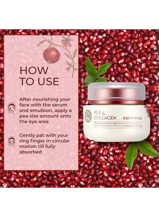 The Face Shop Pomegranate & Collagen Volume Lifting Eye Cream | Ultra-Light Eye Cream for Eye Skin Lifting, Firming & Brightening | Reduce Dark Circles | Deep Hydrating Under Eye Area, 1.69 Fl Oz